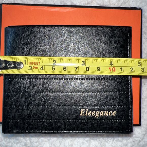 New Mens Black Elegance Leather Bifold Wallet ID Window Card Photo Cash Holder - Picture 6 of 13